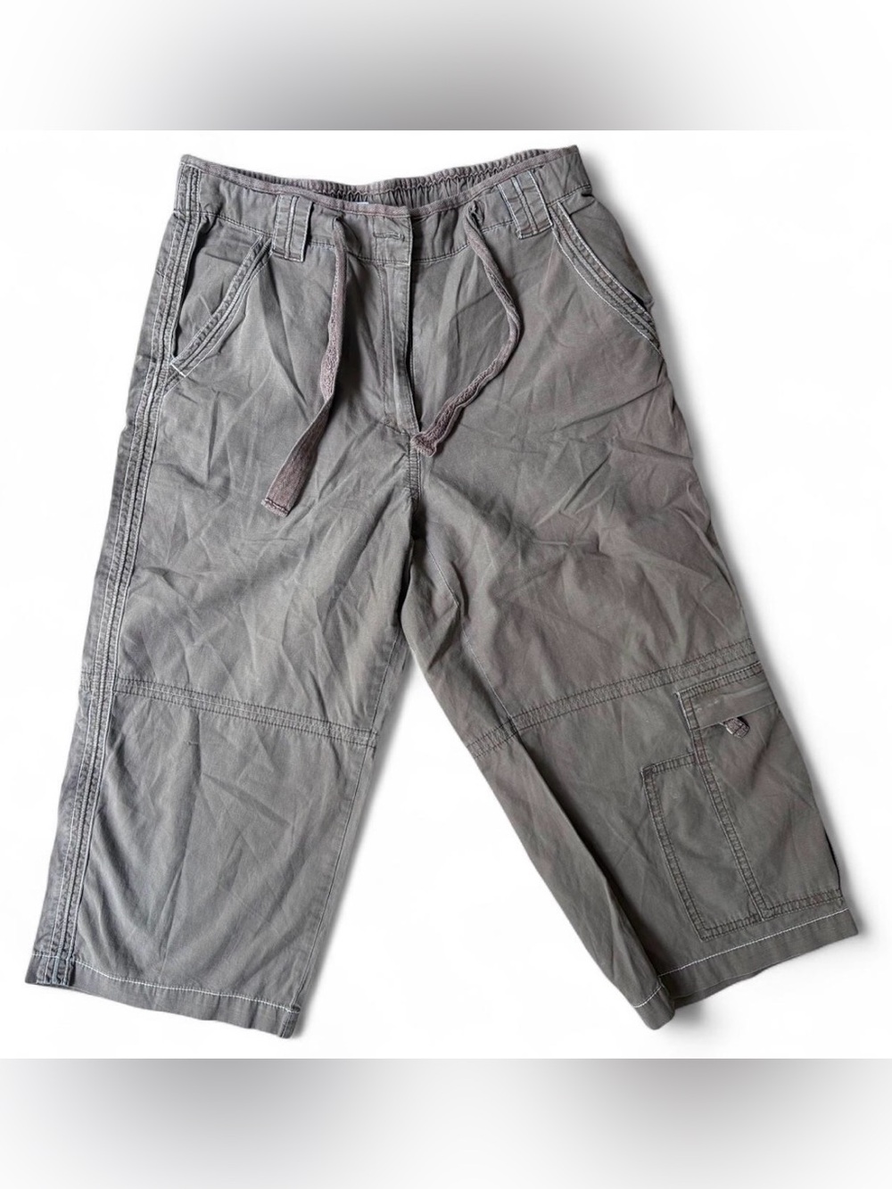 Brown Gorpcore Cargo Capri Pants Drawstring Waist Size Small Skater Grunge